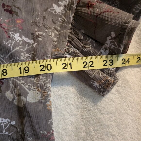 WOMEN'S SHIRT 4 Creation Blouse Floral Gray Pattern Hummingbird Flowy Sleeves - Picture 3 of 7